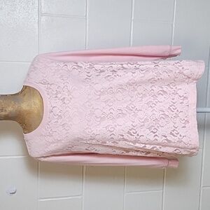 French Terry Lace Overlay Sweatshirt Open Bottom Side Slits